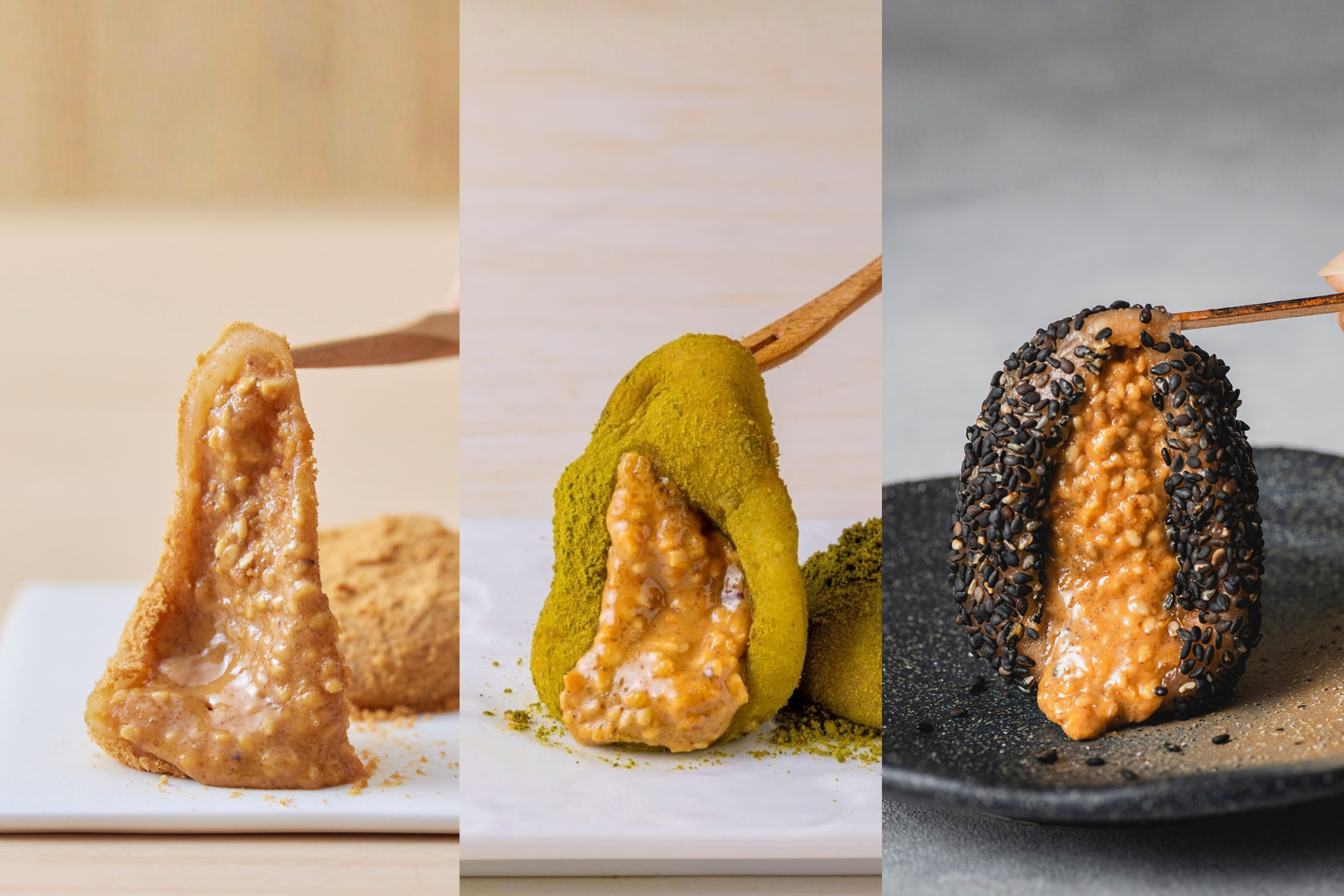 【冷凍】砂利餅3種セット(黄金・抹茶・黒胡麻 各5個入)